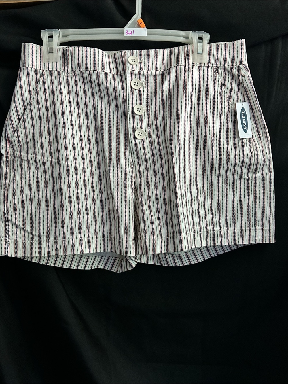 Old Navy Women's Striped Button-Front Shorts in White & Burgundy Sz 10 NWT